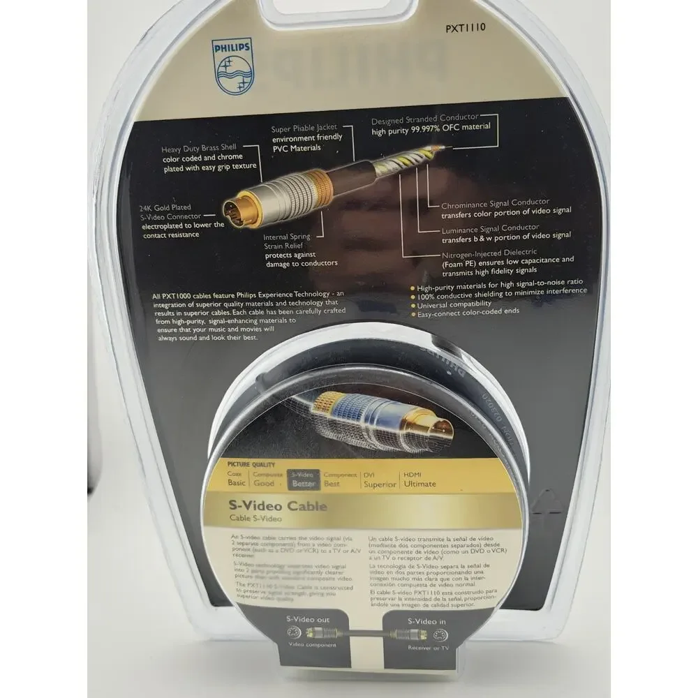 Vintage Philips PXT1000 6ft S-Video Cable NOS Sealed 24k Gold Retro Gaming CRT